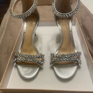 Badgley Mischka Metallic Silver Crystal Heels